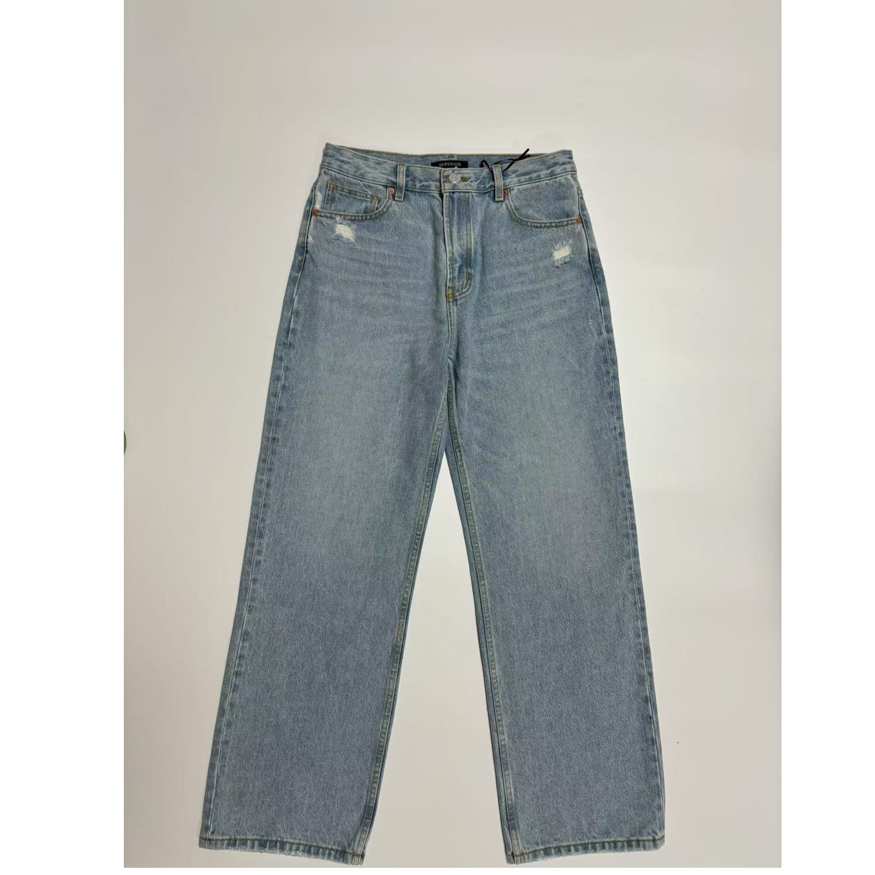 浅色洗水直筒裤硬挺无弹小众设计牛仔裤