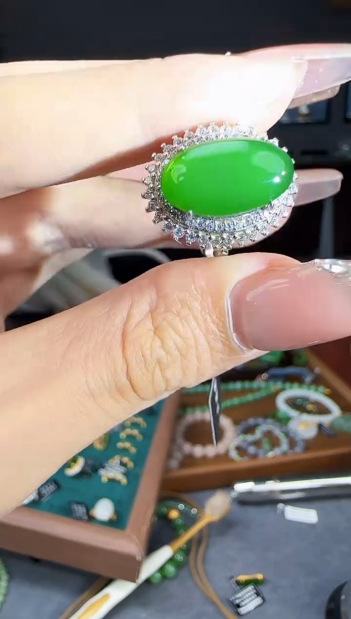 和田玉戒指银S925镶嵌1