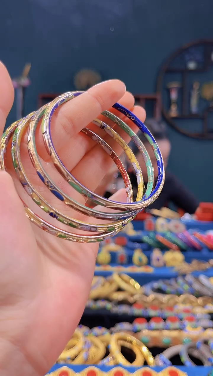 【闪购商品】非遗绝技 景泰蓝金地叮当镯 宝蓝绿黄红