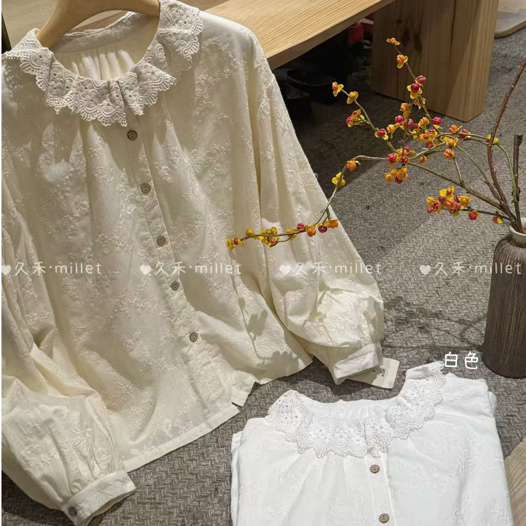 【禾岛绒】日系刺绣加绒娃娃领小衫
