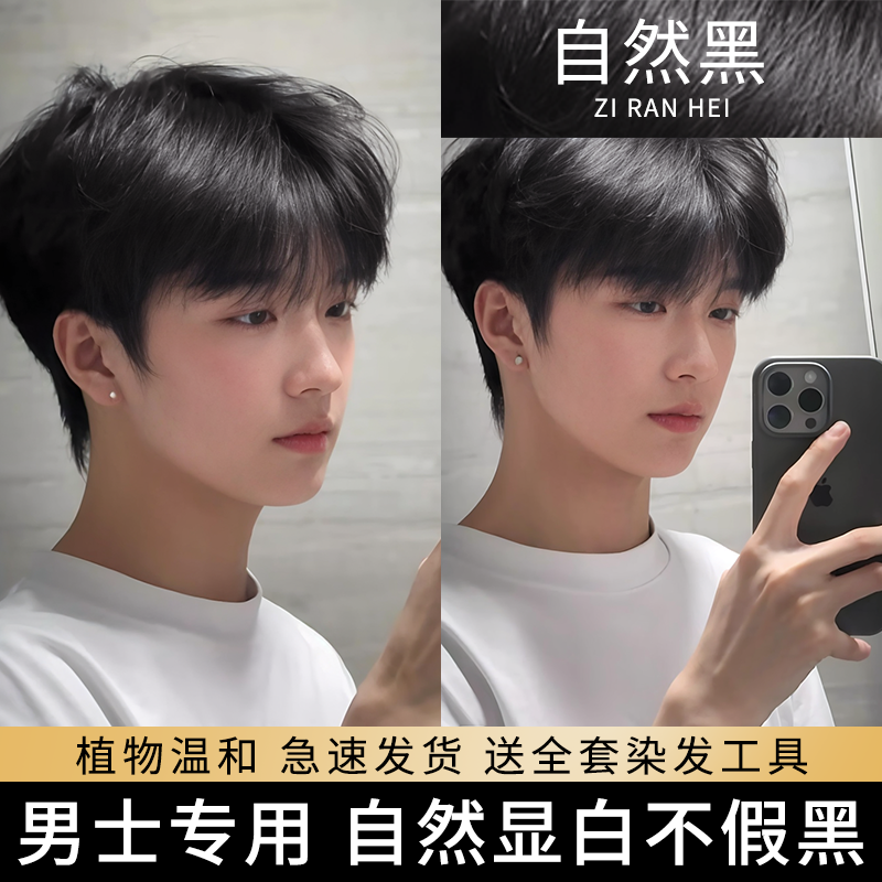 男士专用自然黑染发膏剂不假黑乌木茶色显白推荐发色学生植物温和