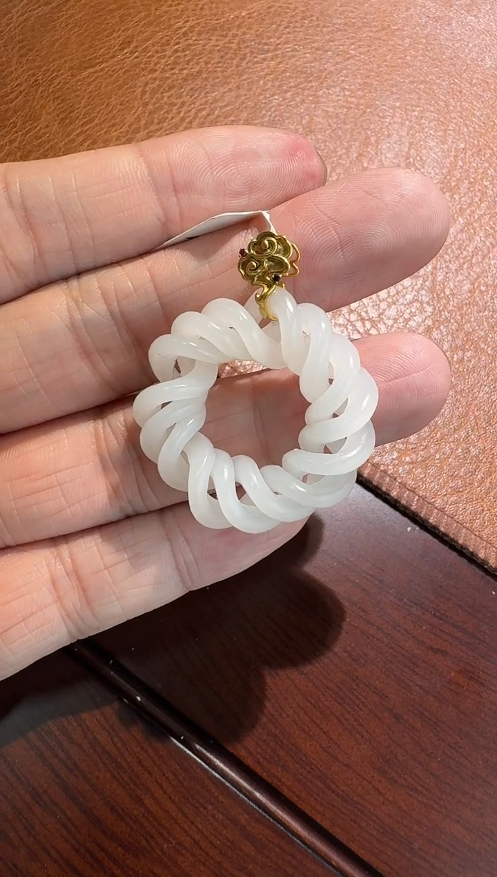 【闪购商品】和田玉18K金镶嵌吊坠(不含链)白玉手工环环相扣