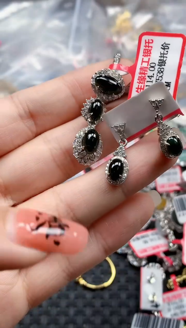 银S925镶嵌戒指翡翠天然A货缅甸翡翠