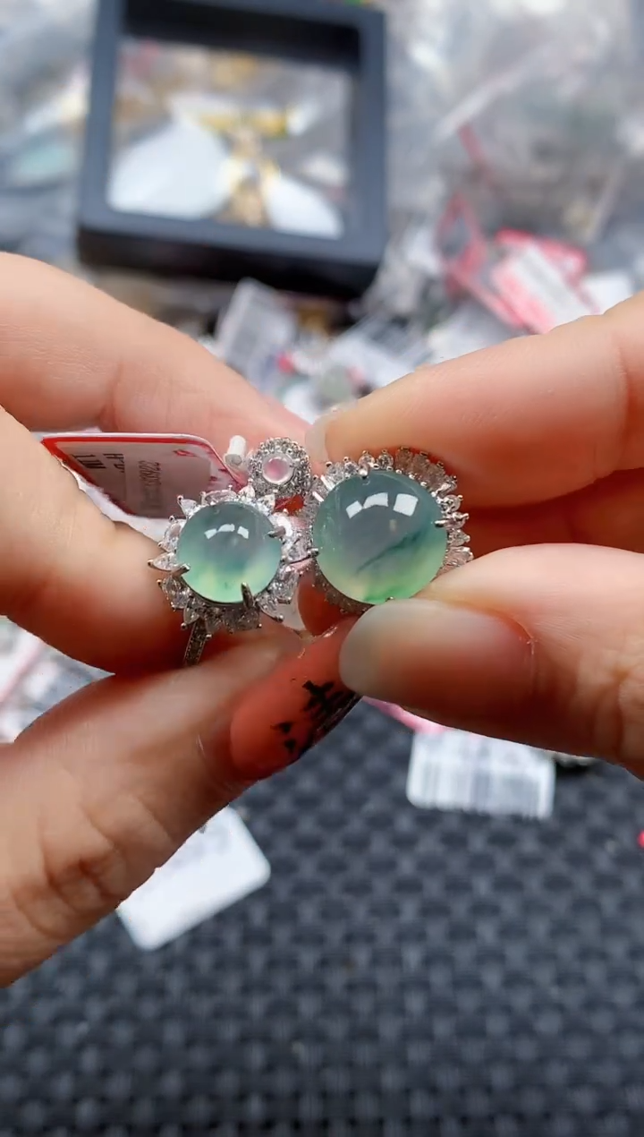 银S925镶嵌戒指翡翠天然A货缅甸翡翠