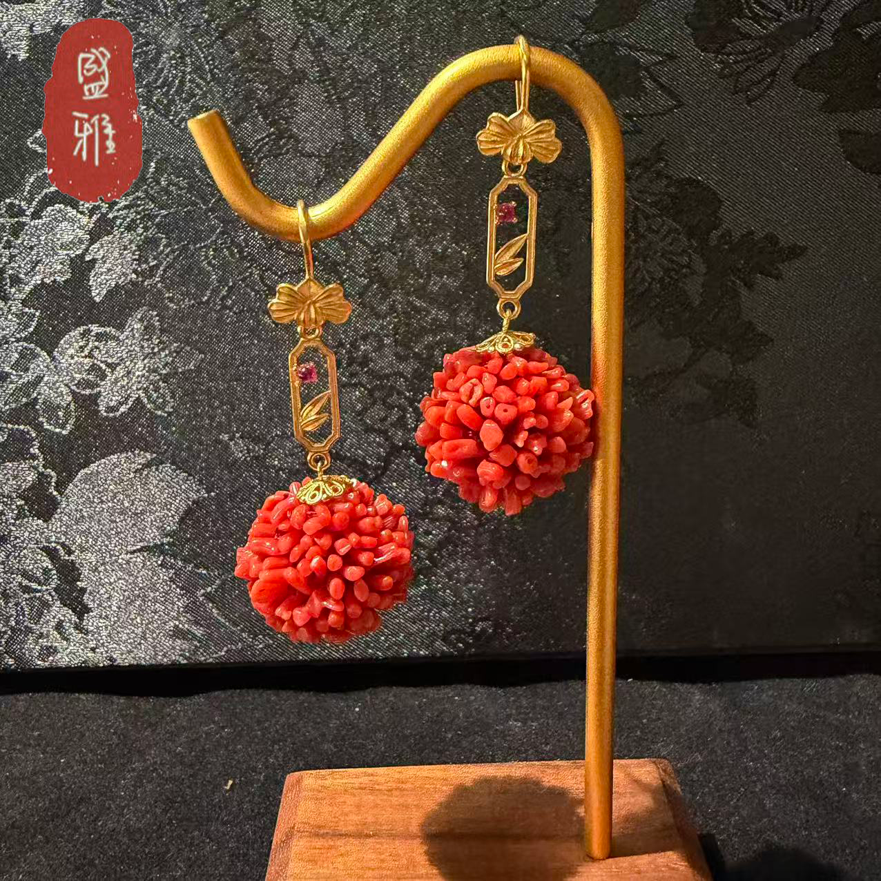 【沙丁珊瑚】天然珊瑚制品毛毛虫耳坠（一对）多样性发一27166