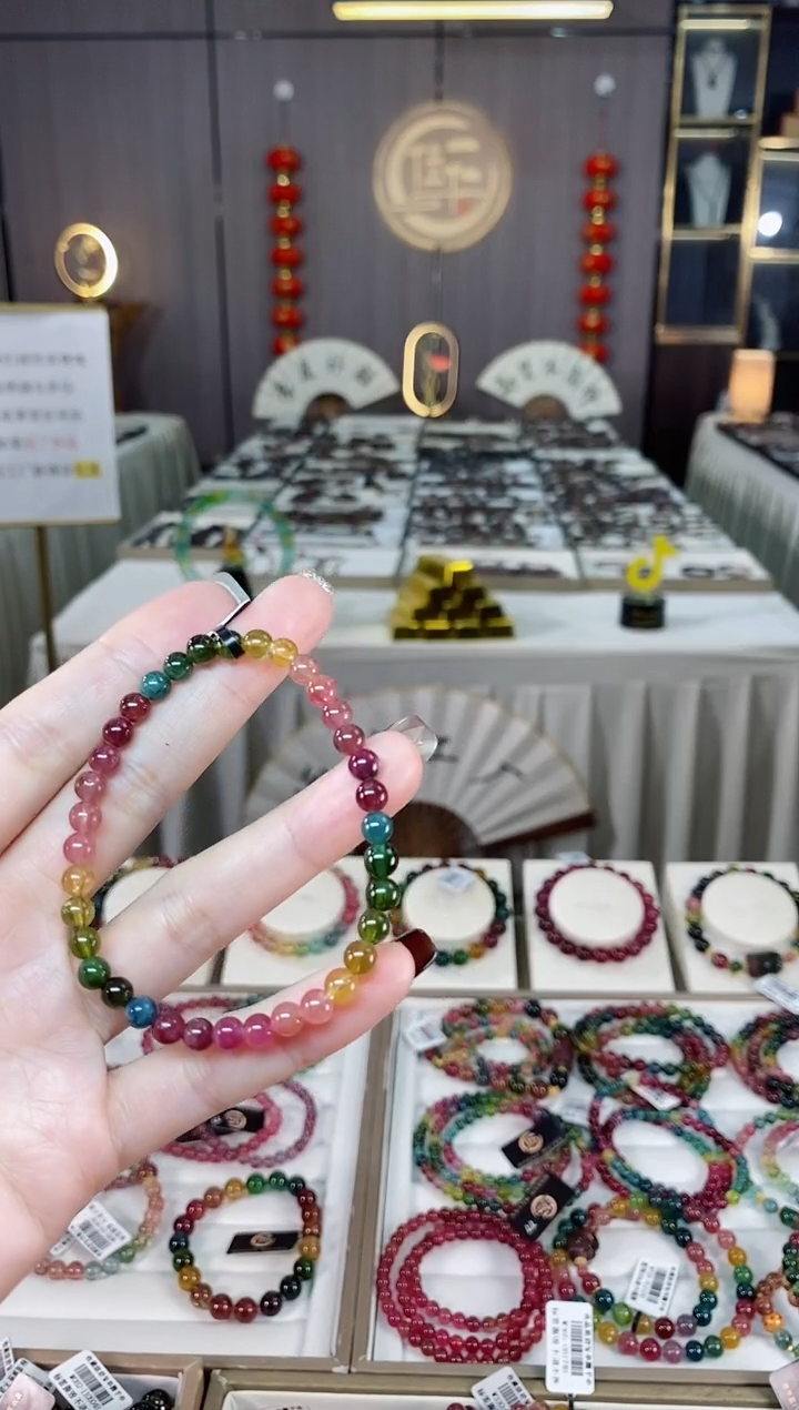 未镶嵌老矿碧玺色标彩虹单圈手串5mm+碧玺dan多样性发货一条
