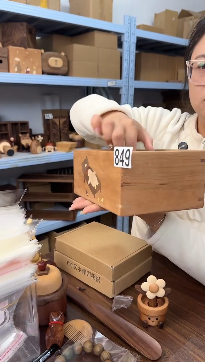 木849樱桃木躺平鸭三格收纳盒