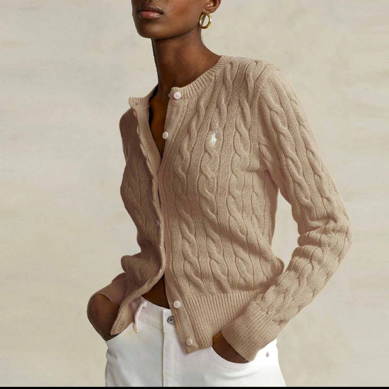 Polo Ralph Lauren 纯色刺绣绞花长袖针织衫女款 