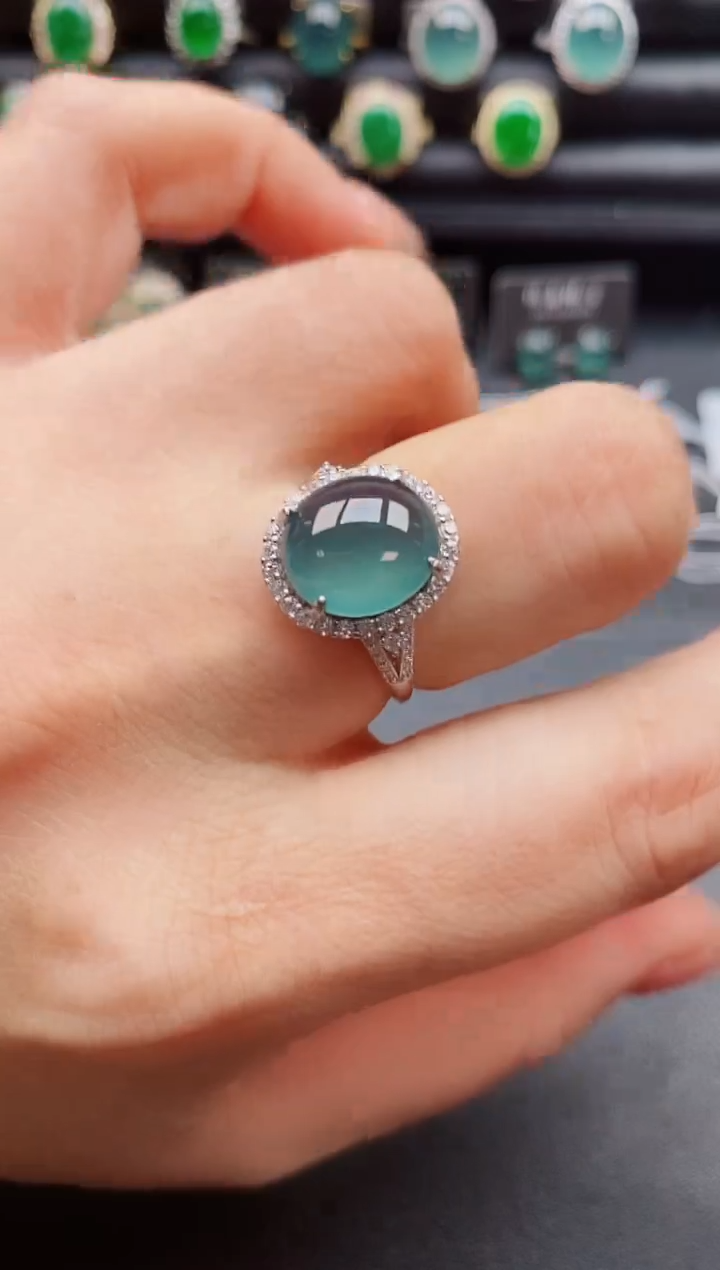 翡翠戒指银S925镶嵌50805