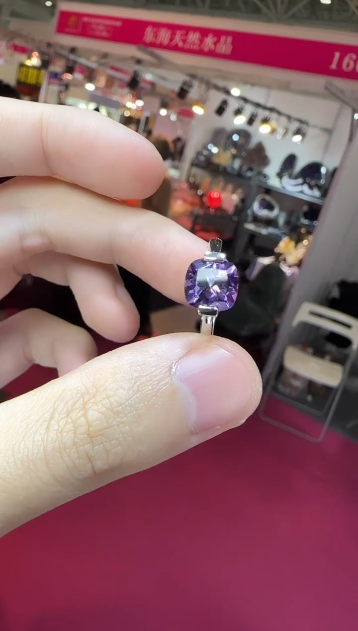 银S925镶嵌戒指紫晶10mm帝王紫