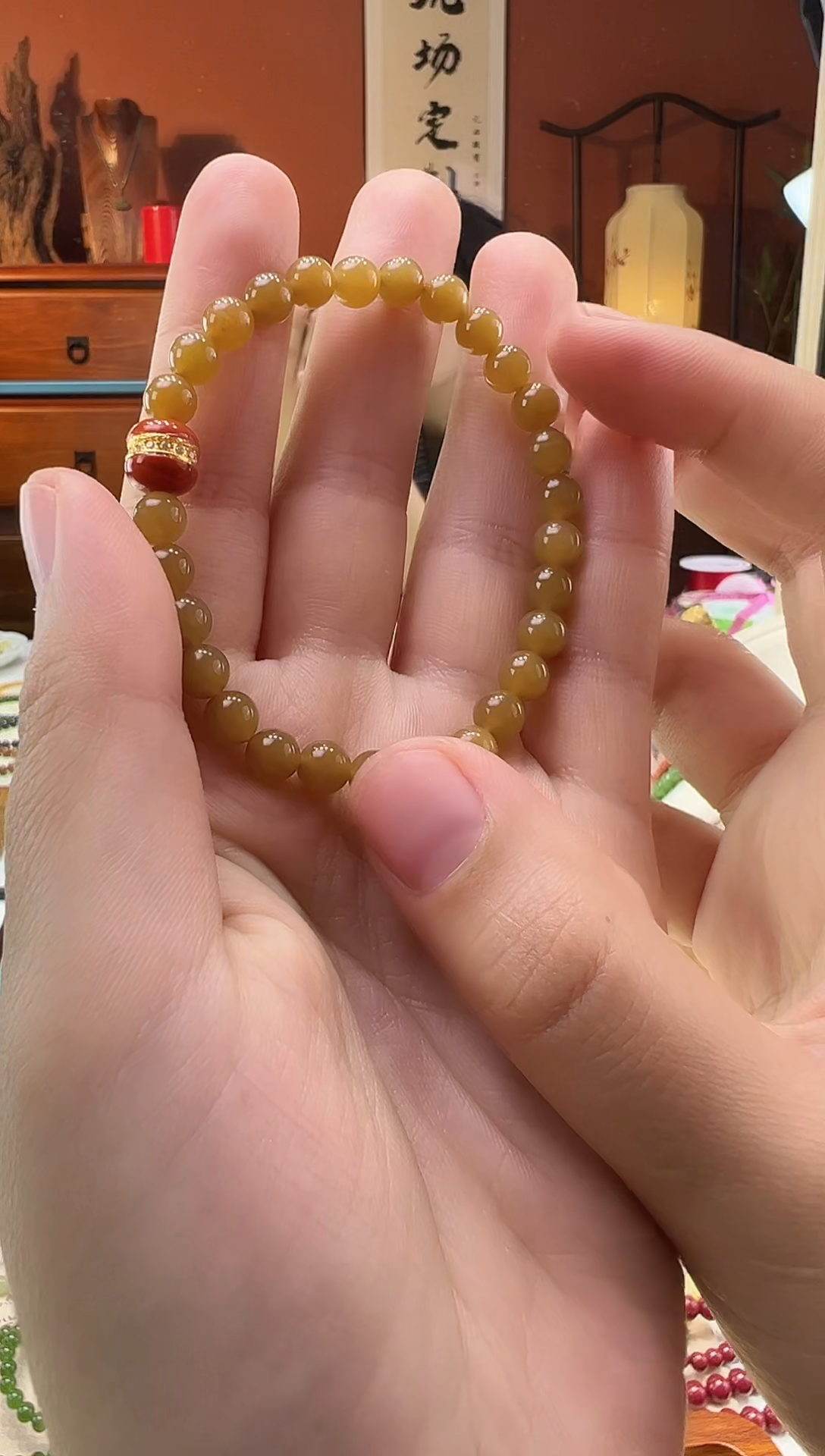 【闪购商品】和田玉（糖玉）手串18K金镶嵌糖玉6mm