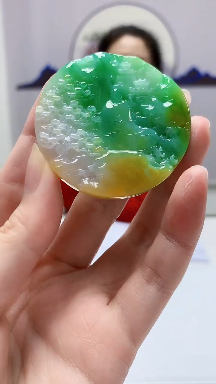 【闪购商品】定制翡翠未镶嵌4902zm-毛货挂件258山水