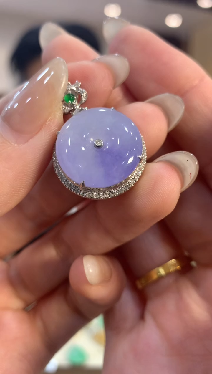 翡翠18K金镶嵌吊坠(不含链)平安扣