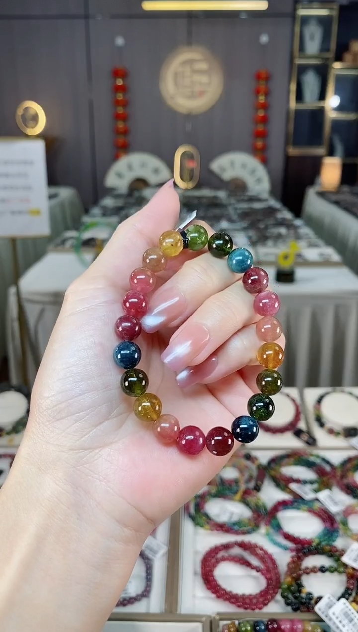 未镶嵌老矿碧玺彩虹单圈手串9mm+碧玺hon多样性发货一条