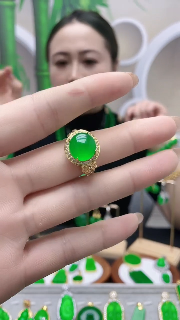14K金镶嵌戒指翡翠新款戒指
