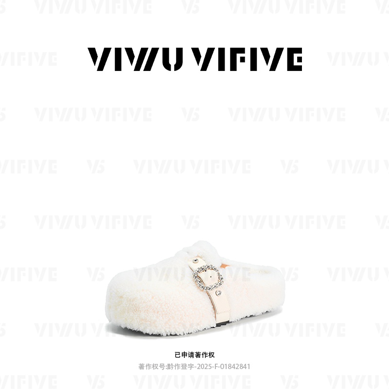 V5「云曳」鞋子女款爆款2025新款气质毛毛水钻扣厚底包头冬季勃肯鞋