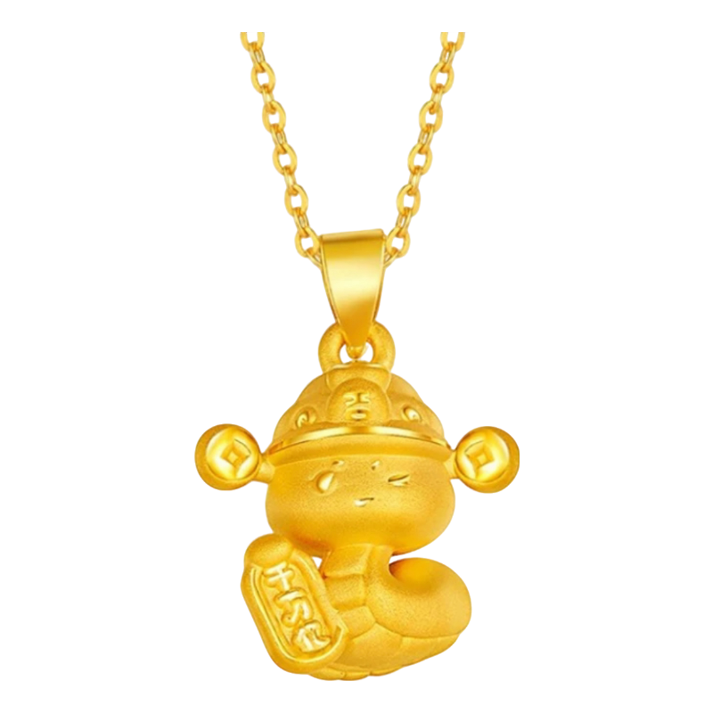 足金999招财灵蛇吊坠宝宝卡通萌物平安吉祥古法新式国风吊坠