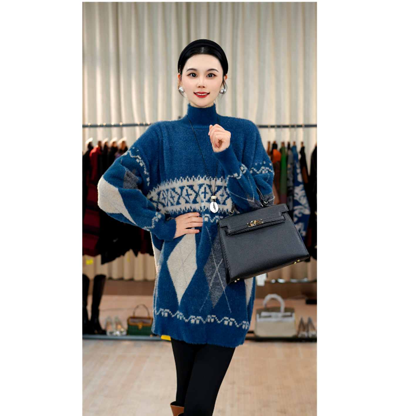 加厚保暖【冰湖幻格】新款网红款时髦毛衣女中长款上衣-3145#