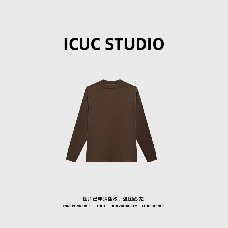 ICUC STUDIO- "素色心情"秋冬加绒软糯圆领长袖T恤女6280-1