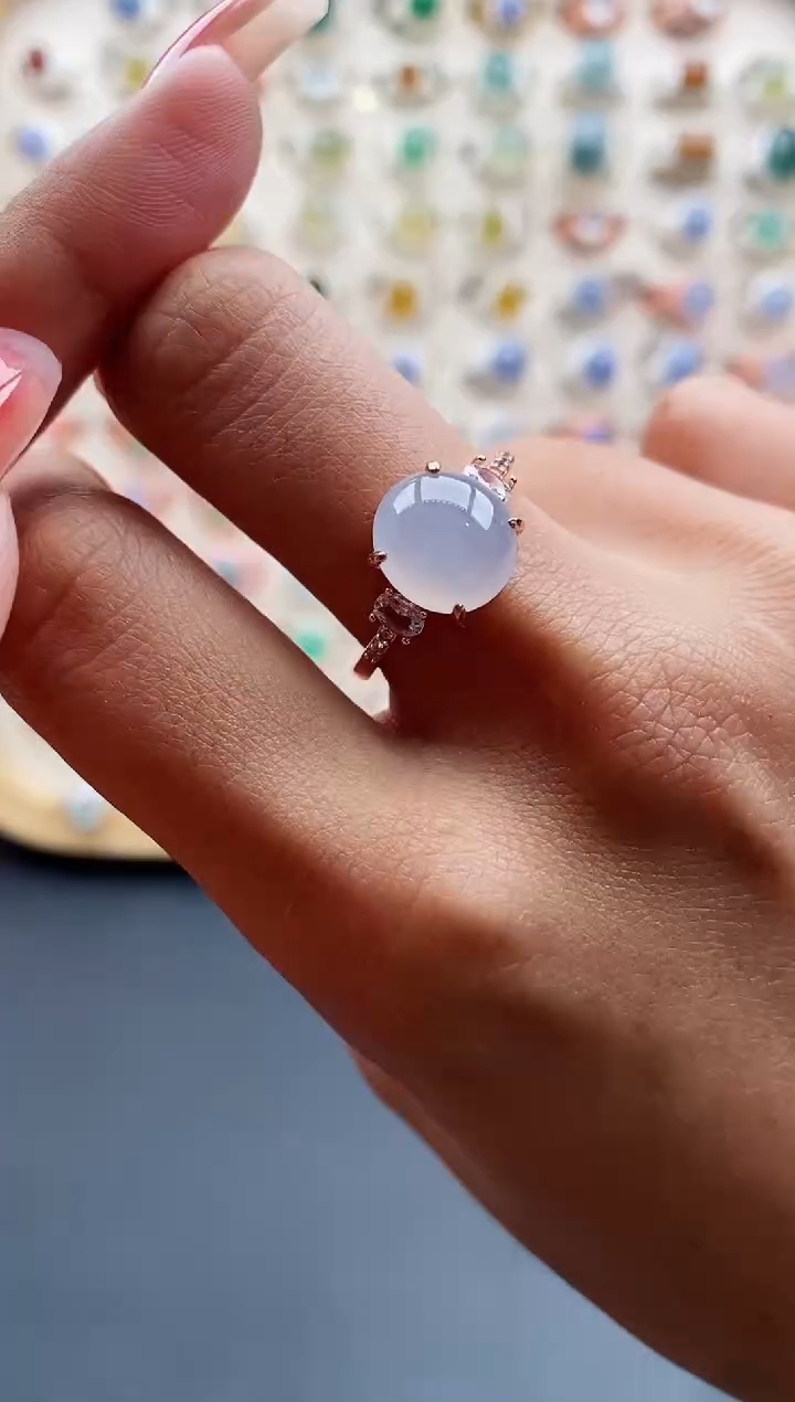 【闪购商品】翡翠戒指银S925镶嵌缅甸天然A货翡翠444  8+4