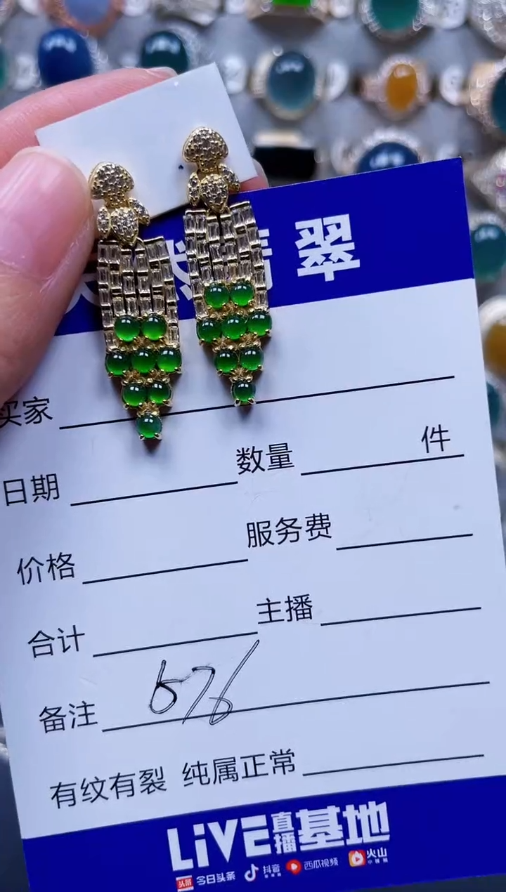 银S925镶嵌翡翠耳饰576