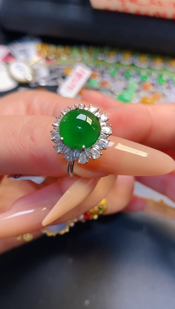 银S925镶嵌戒指翡翠天然