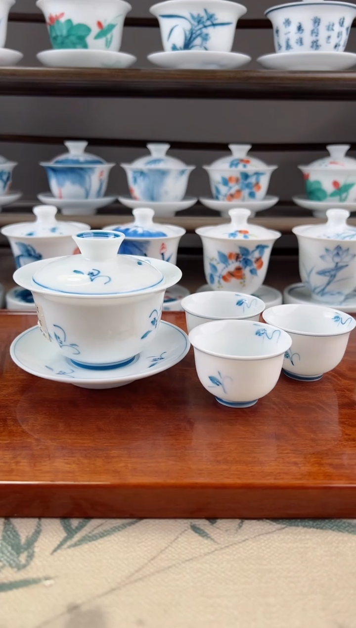 微瑕玉兰130ml三才盖碗+小美人杯3个