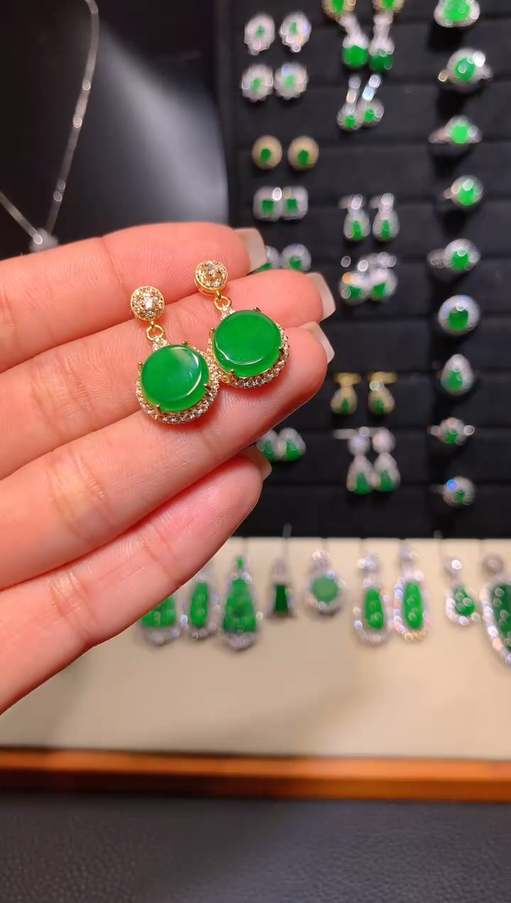 【闪购商品】翡翠耳饰银S925镶嵌耳坠