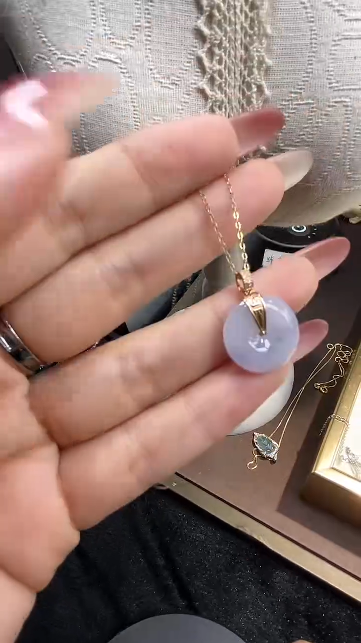 【闪购商品】翡翠吊坠(不含链)18K金镶嵌天然缅甸A货 紫平安扣吊坠