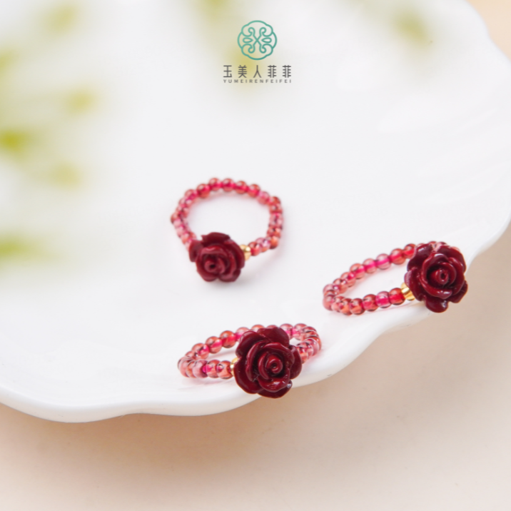 含辰砂工艺品石惑珠宝+朱砂戒指（精致小巧款）^多样性发一