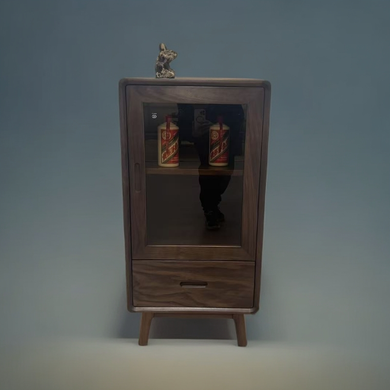 MODOUJIHE/墨斗几何黑胡桃实木五斗柜客厅家用酒柜置物木质落地