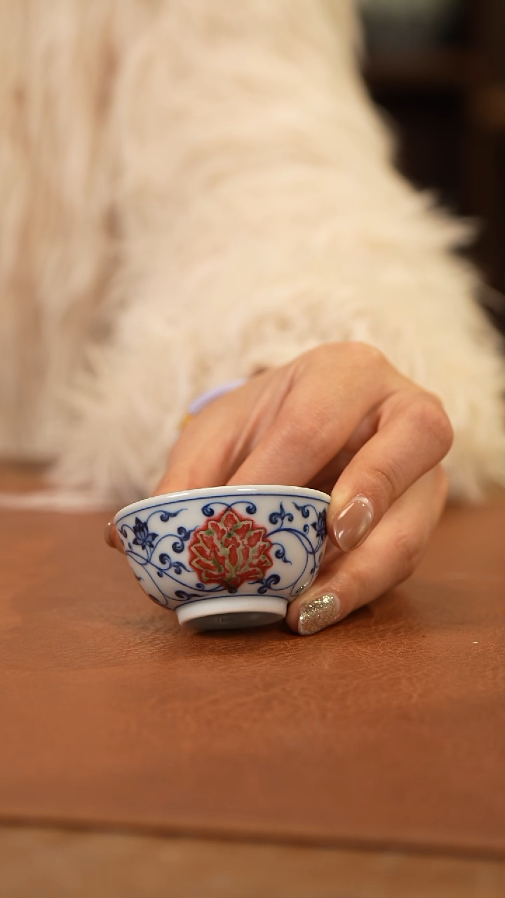 【闪购商品】杯和然窑青花釉里红一口杯