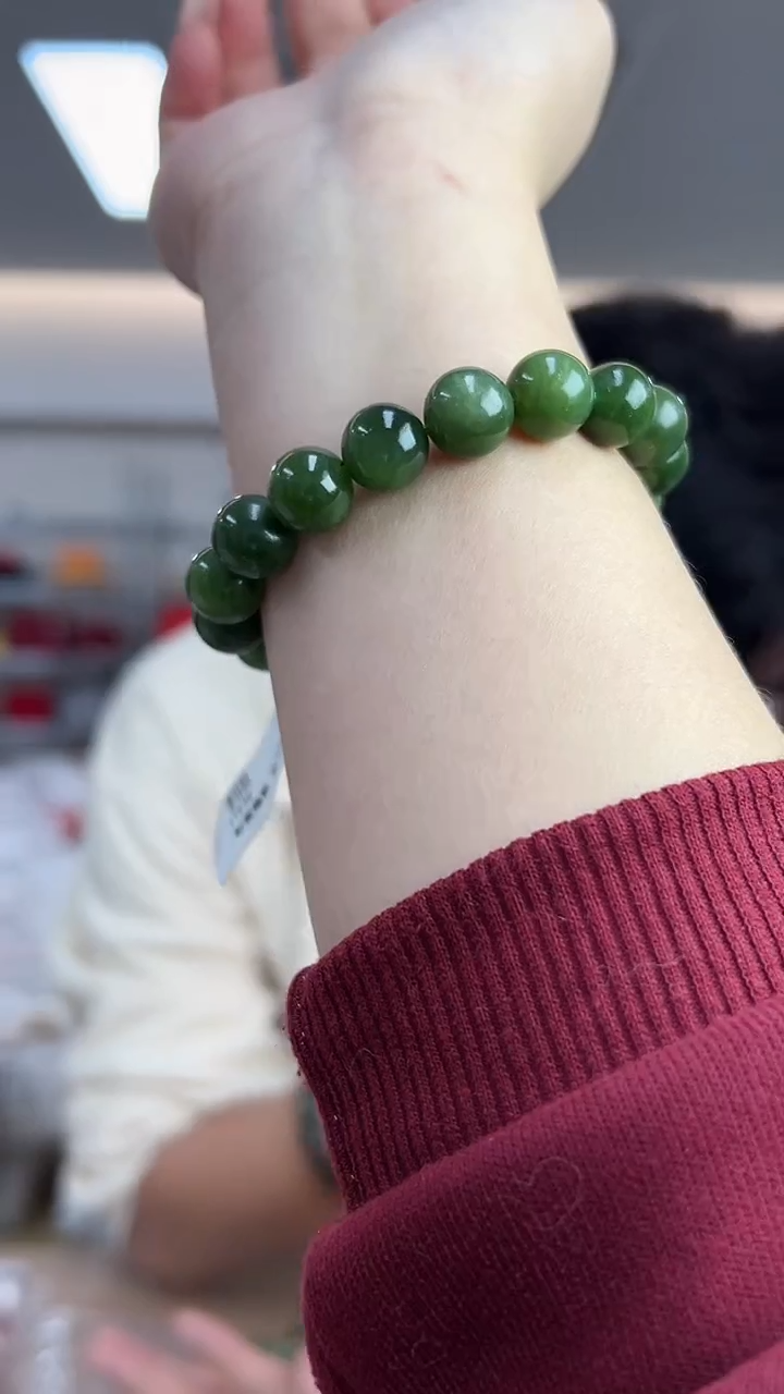 【闪购商品】和田玉11-12m碧玉猫眼未镶嵌手串