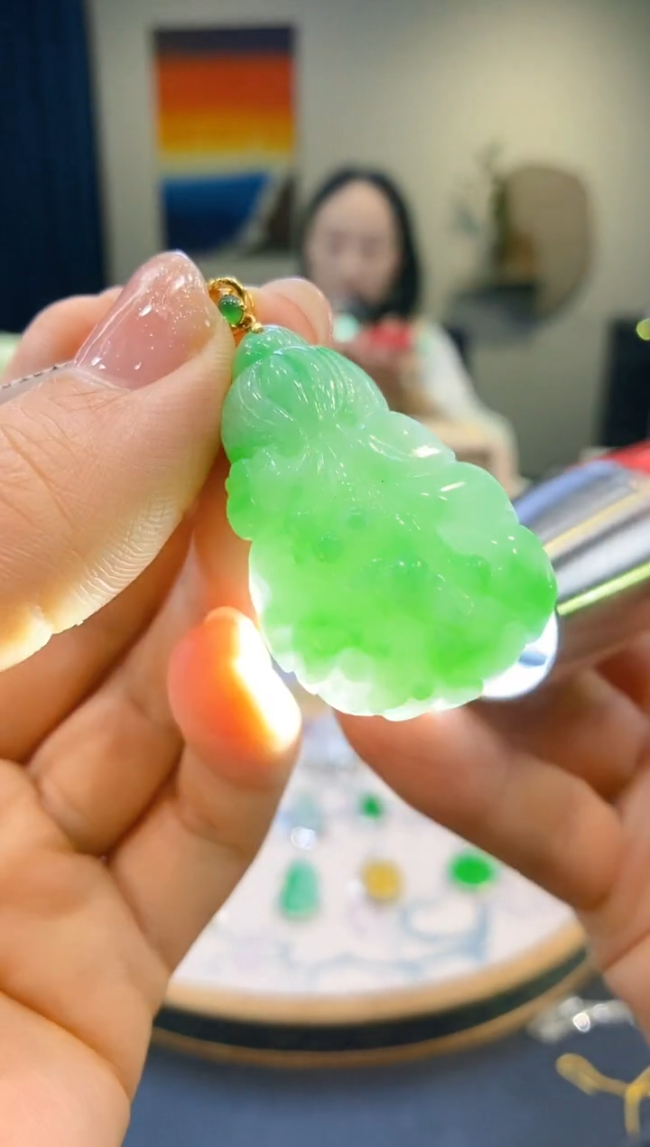 【闪购商品】翡翠18K金镶嵌吊坠(不含链)白菜