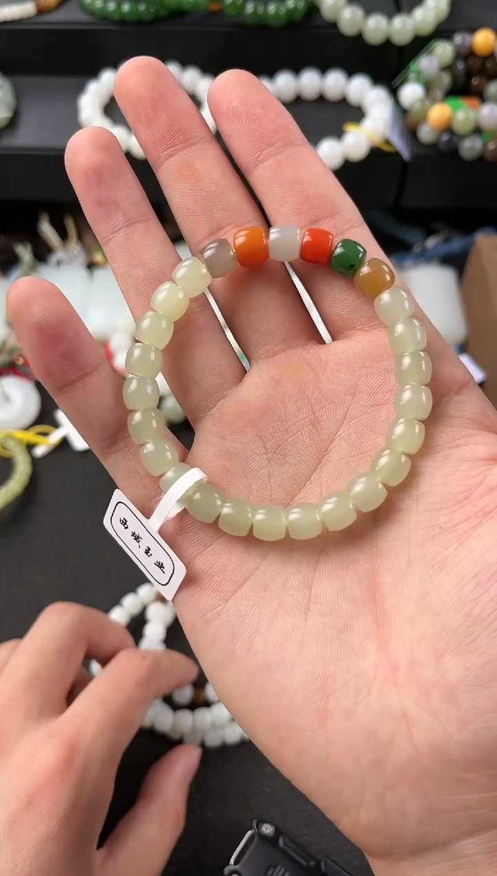 【闪购商品】和田玉手串未镶嵌若羌黄口多宝直切卡8微色差