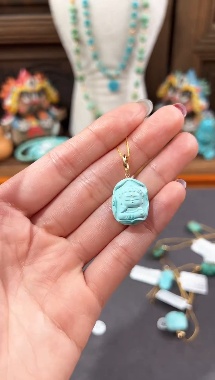 【闪购商品】绿松石颈饰18K金镶嵌绿松石吊坠