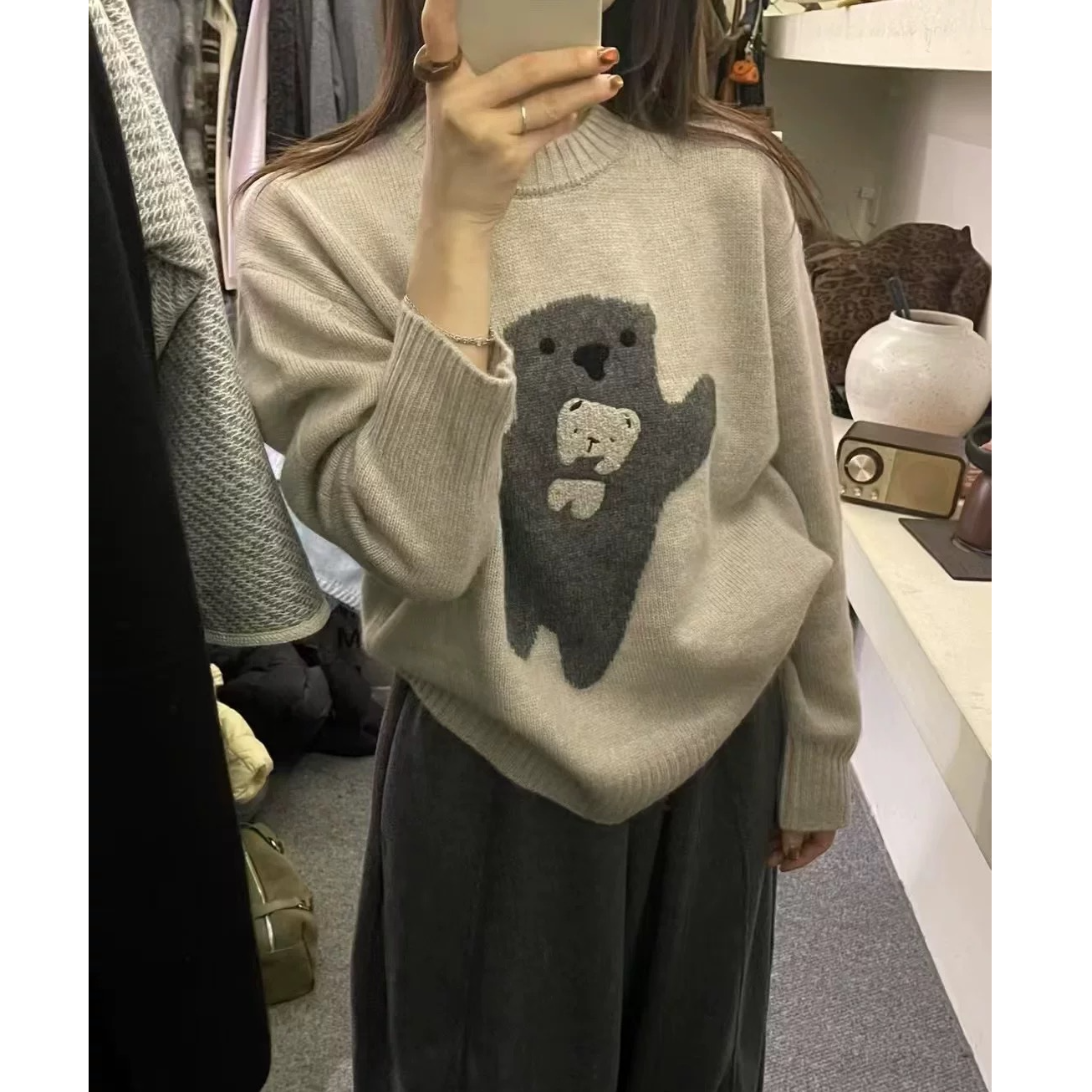 YYZZ 25462韩系卡通小熊针织衫女欧圆领套头毛衣减龄显瘦气质上衣