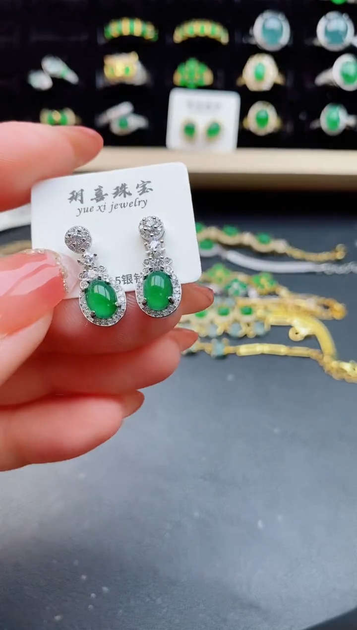 【闪购商品】翡翠耳饰银S925镶嵌1212
