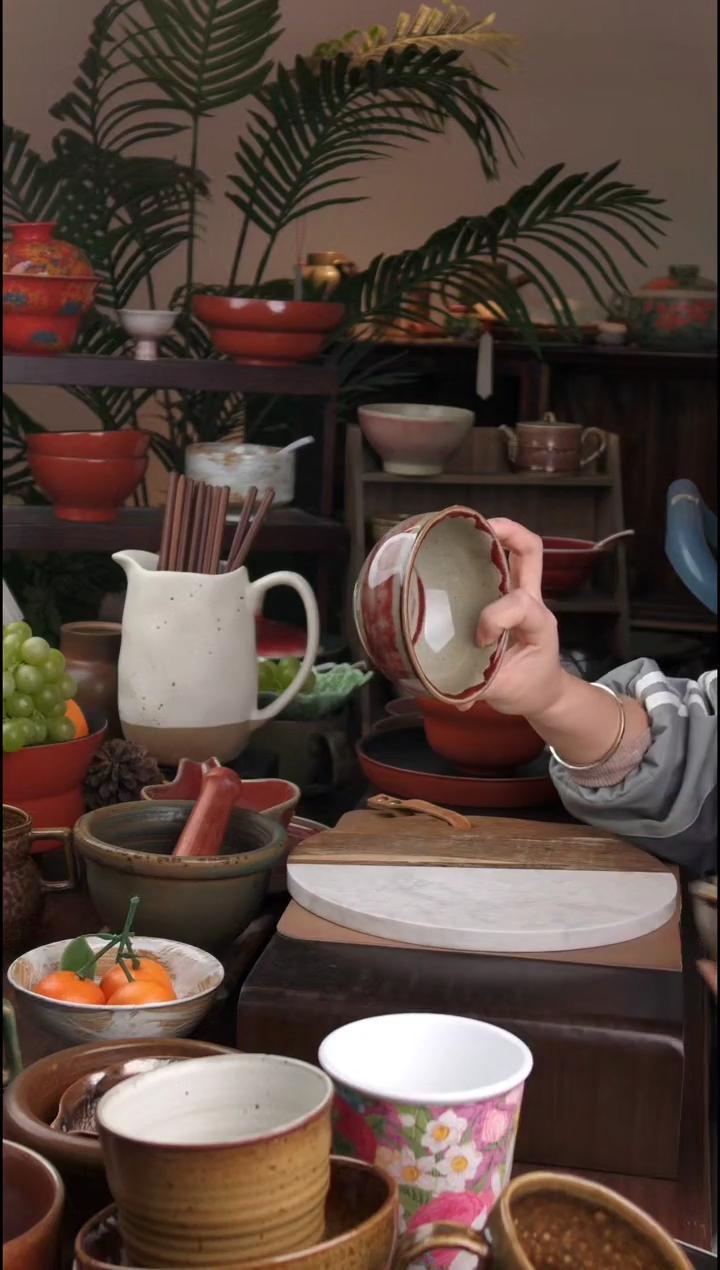 碗景德镇手工高温餐具钧红八宝