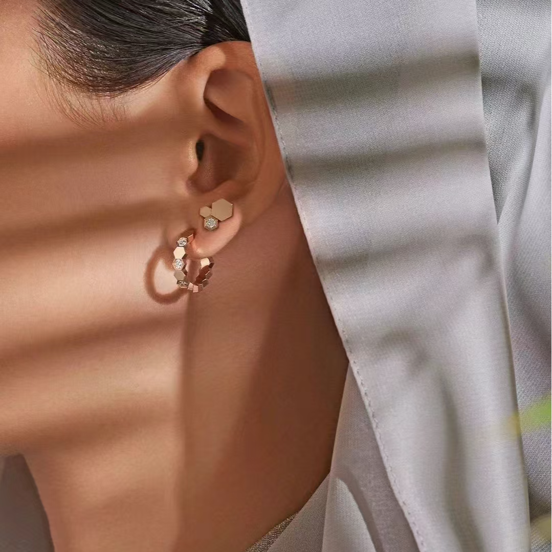 合金耳饰 【蜂巢耳圈】气质轻奢时尚百搭复古小众简约个性设计师