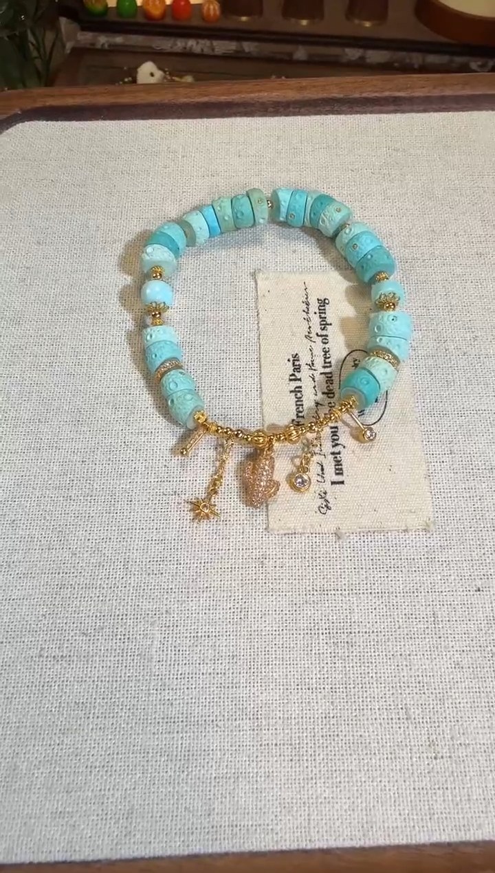 【闪购商品】绿松石手链18K金镶嵌全金绿松石大肠