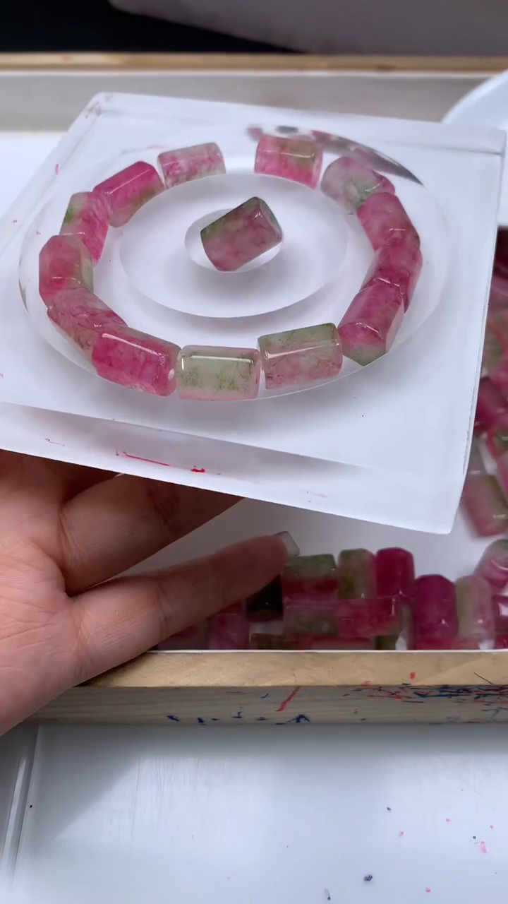 未镶嵌散珠碧玺E70 西瓜碧玺 菱形9×13mm3个6.8元