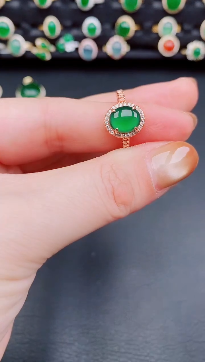 【闪购商品】翡翠戒指银S925镶嵌天然a货翡翠78