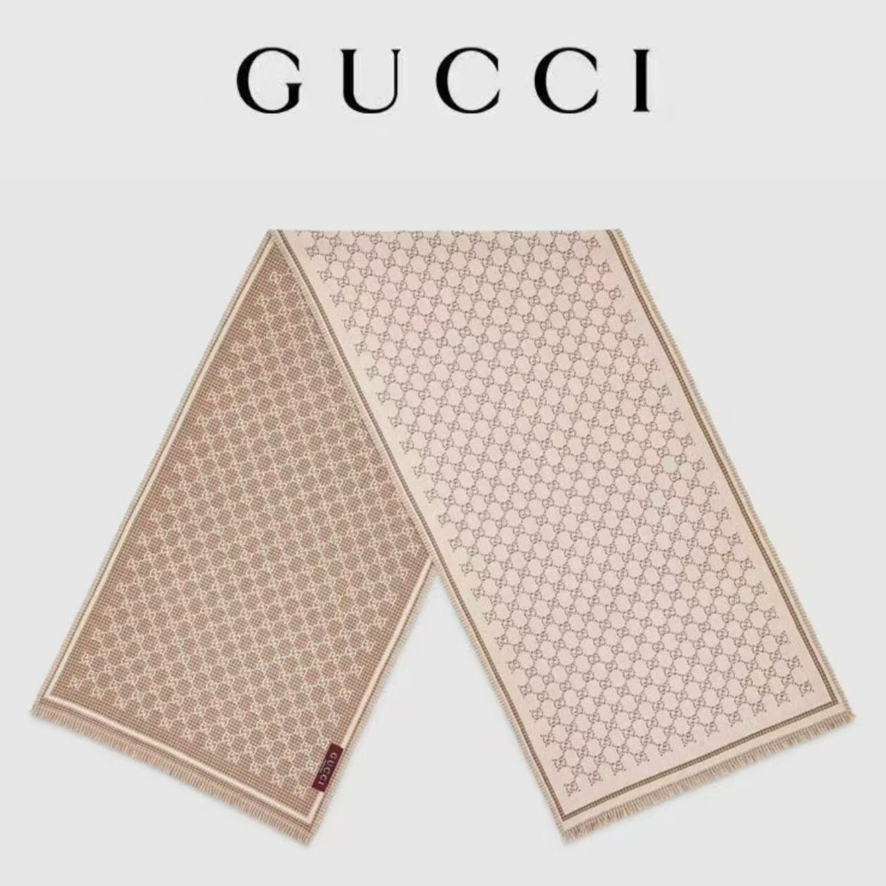 GUCCI/古驰纯色设计 羊毛 绒线围巾 男女同款情侣款 象牙白