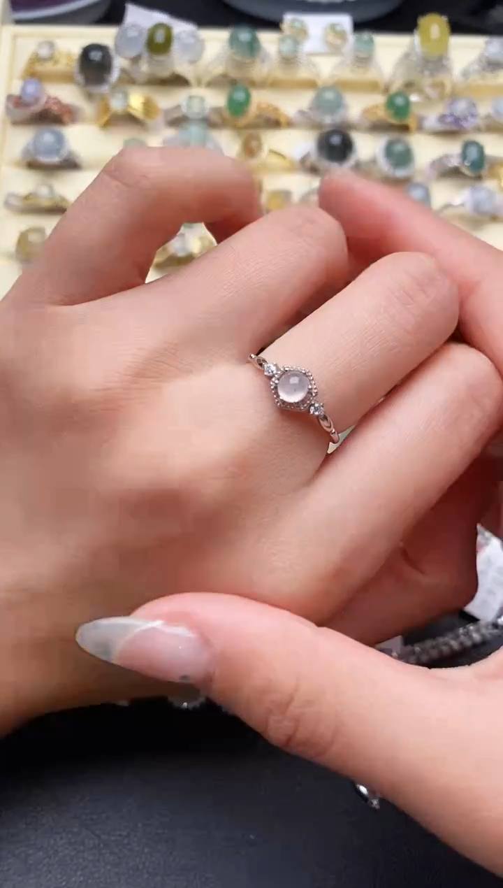 【闪购商品】翡翠戒指银S925镶嵌4444444+4