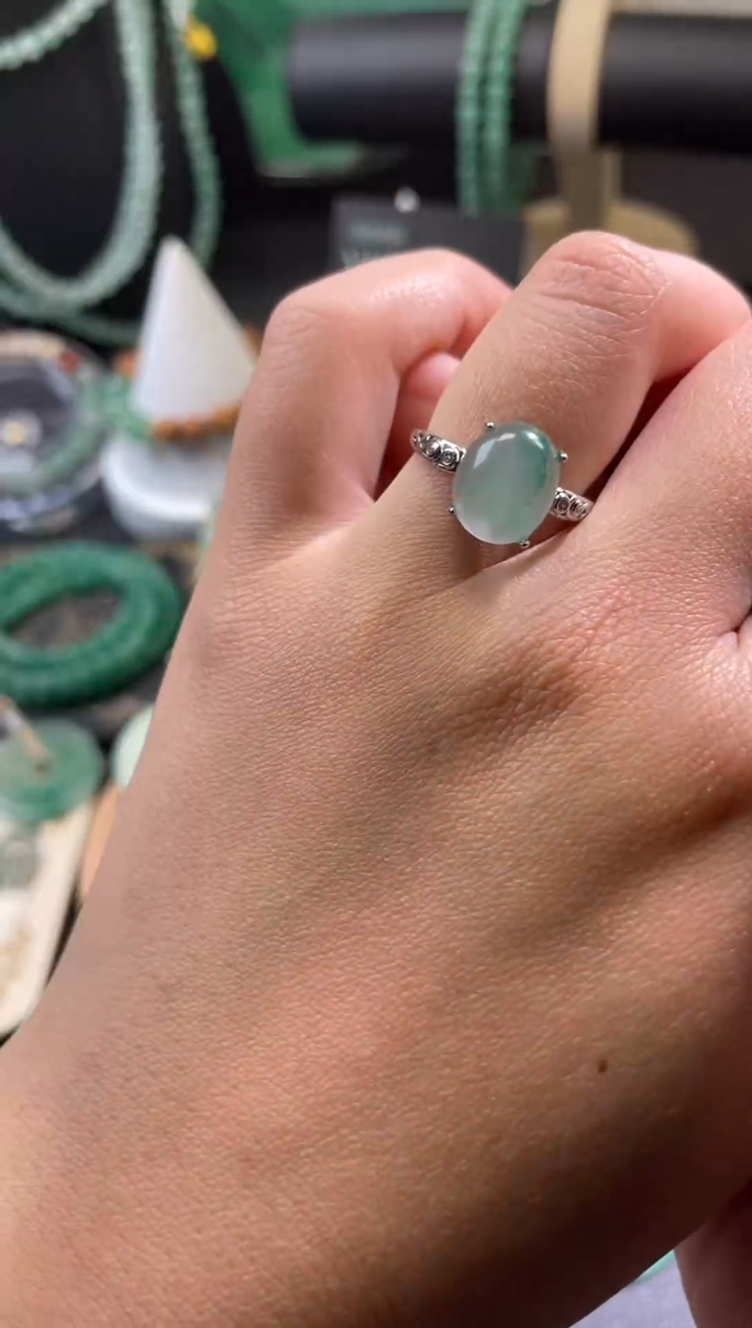 【闪购商品】石英质玉戒指银S925镶嵌1012