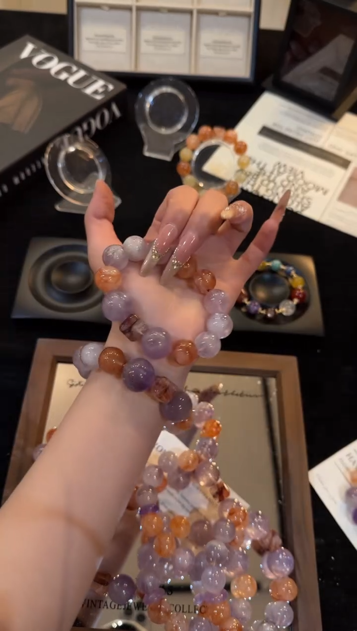 未镶嵌手链水晶紫兔毛x3453