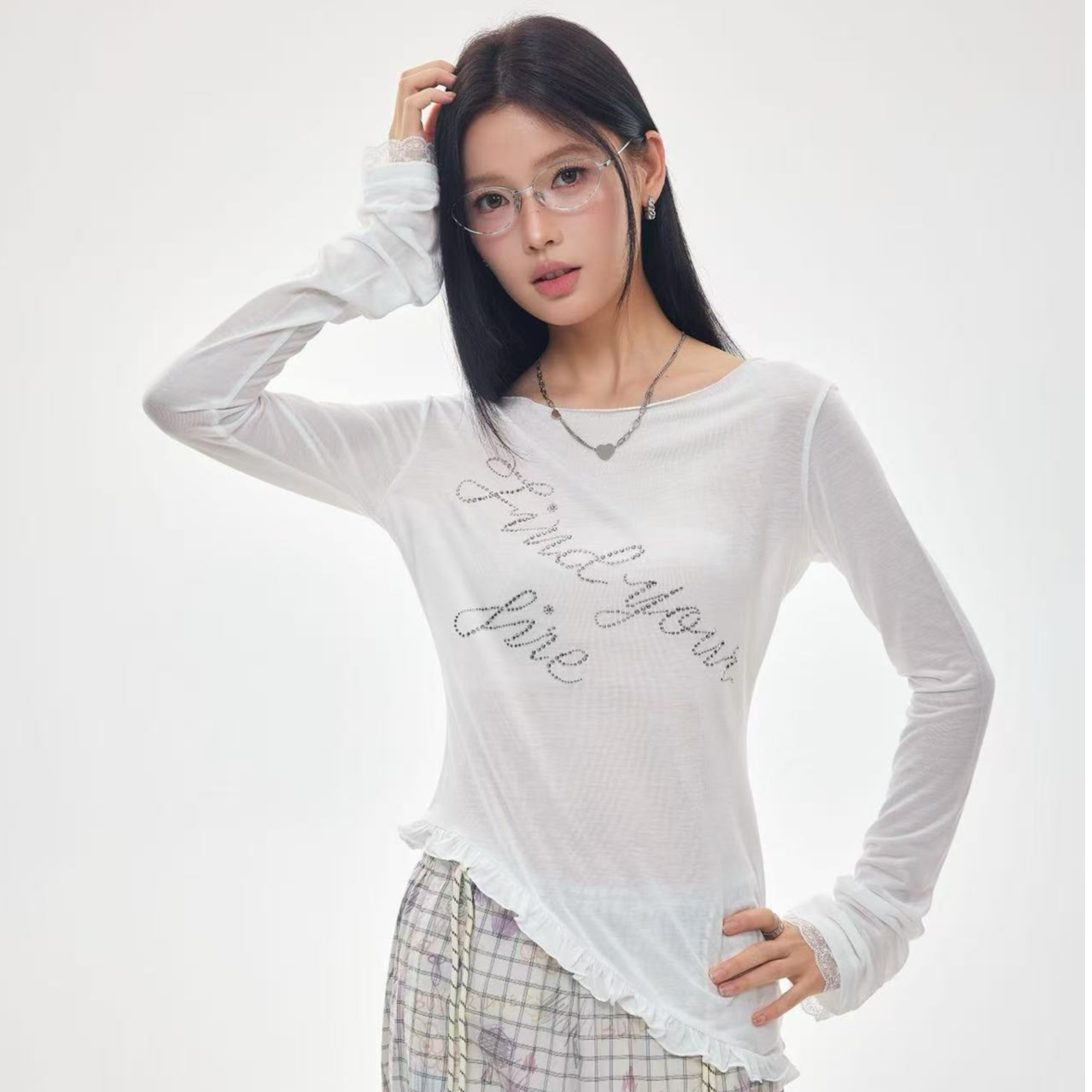 OooF！Yang【主理人专属】斜摆烫钻上衣