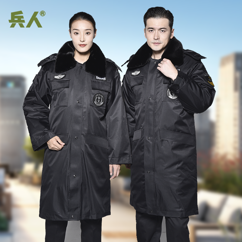 多标加长款上装冬季保暖工装制服加厚中长款棉服防水大衣