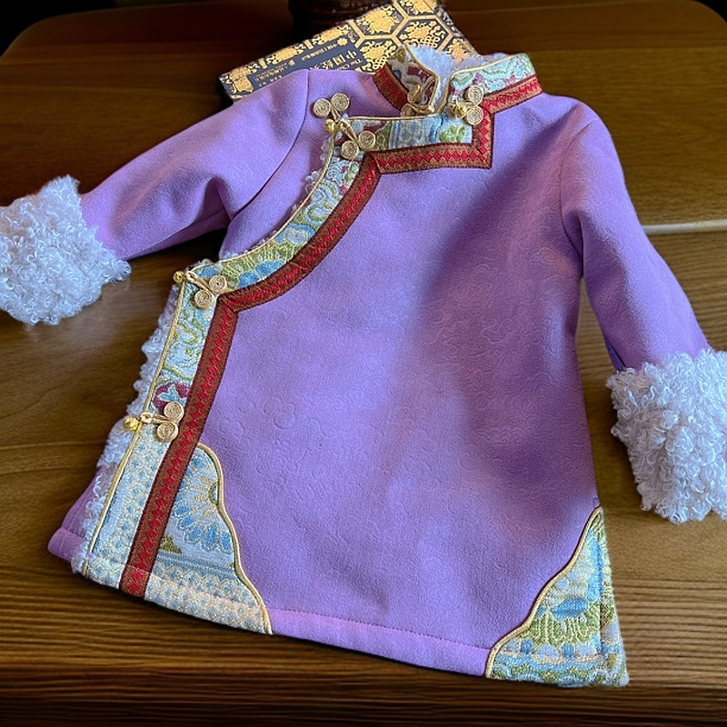 藏式长款儿童人造一体绒外套#冬季秋冬儿童藏装#民族风复古小外套
